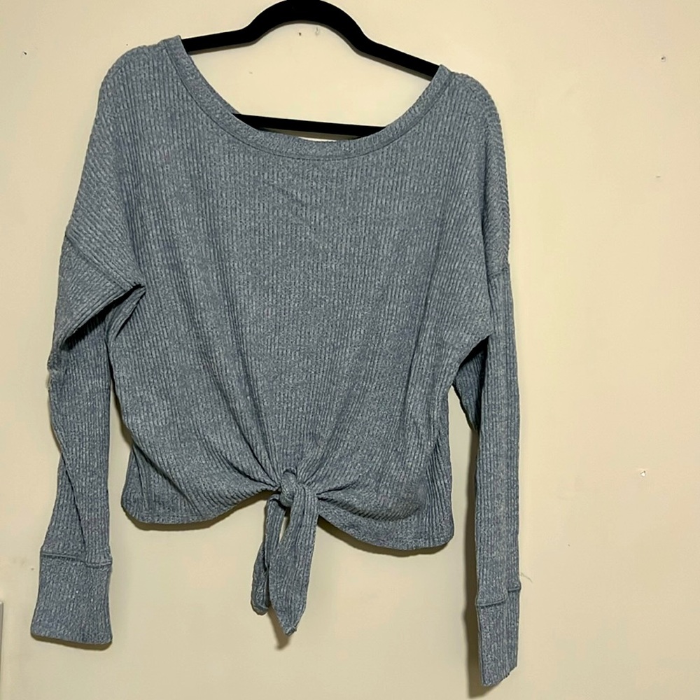 Abercombie & Fitch Ribbed Grey Front Tie Long Sleeve